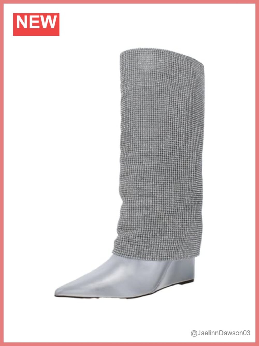 Pointed Toe Knee-High Wedge Boots with Rhinestone Detail